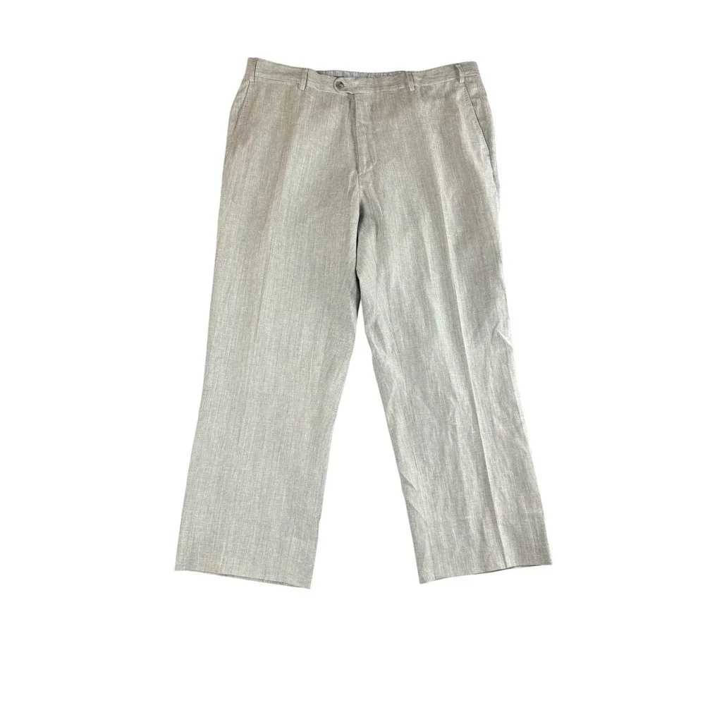 PETER MILLAR Dress Pants Mens 36x30 Gray Wool Linen Flat Front Made Italy